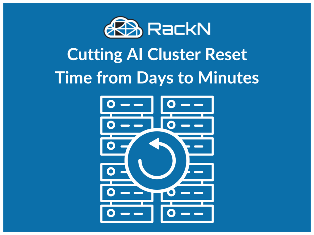 Thumbnail for Cutting AI cluster reset time from days to minutes blog post. Graphic depicts a set of servers with a refresh symbol in the middle of them.